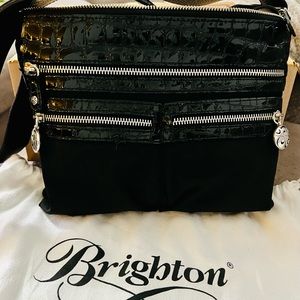 Like New Brighton GoGo Black Nylon & Croc Patent Leather Crossbody Handbag